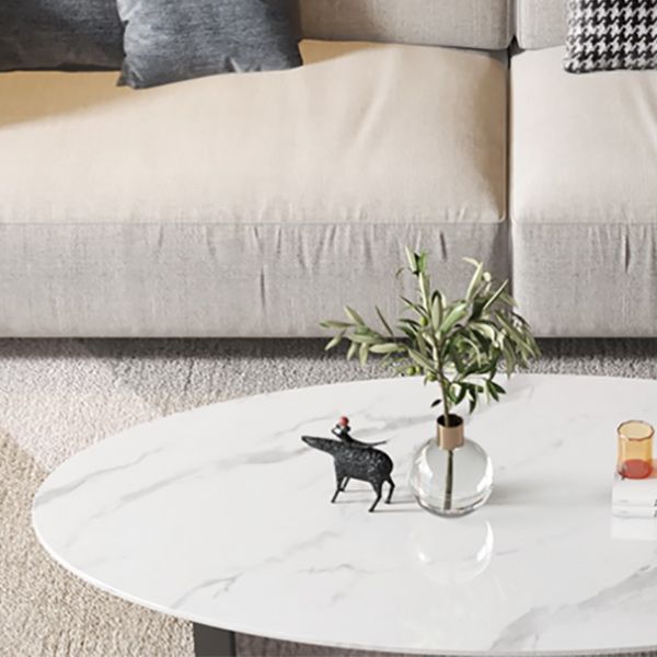 Oval Coffee Cocktail Table with 2 Legs for Living Room in White