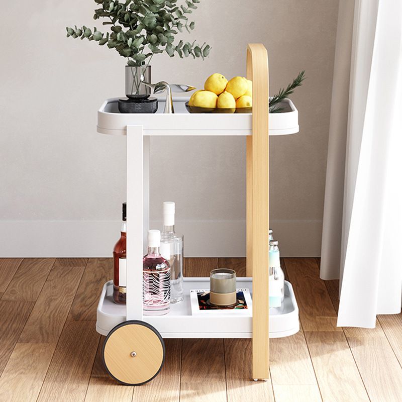 Wood Rectangle Tray Top Side Table 31.5-inch End Table with Wheel and Shelf