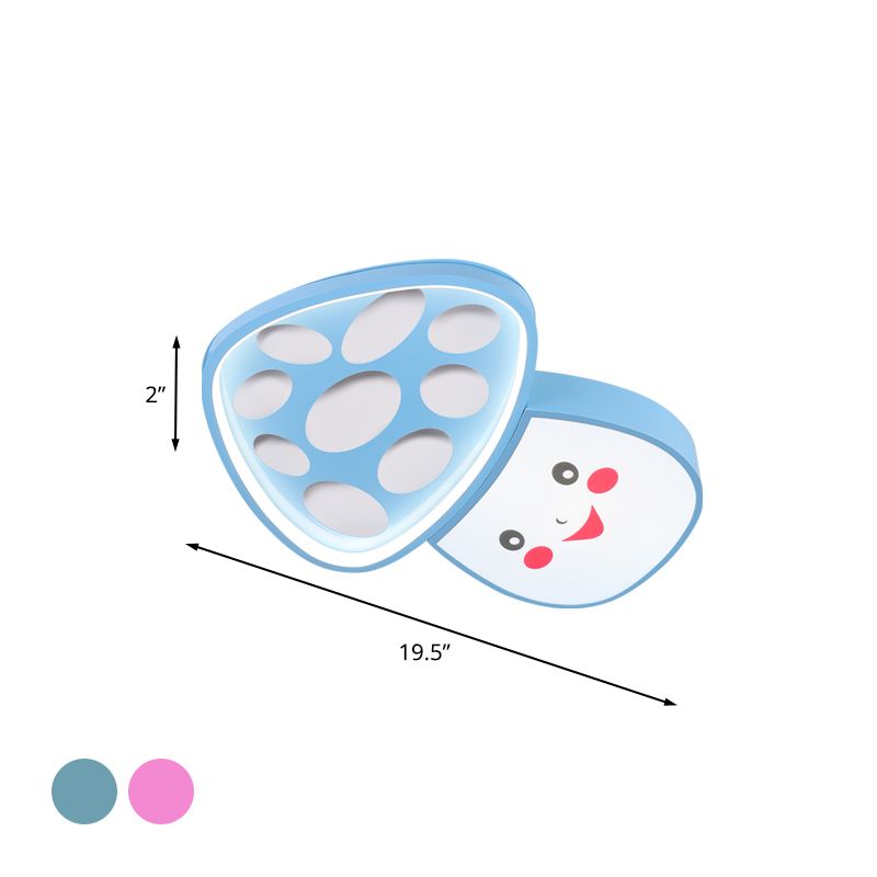 Cartoon Smiley Mushroom Iron Flush Light LED Surface Ceiling Lamp in Blue/Pink for Kindergarten