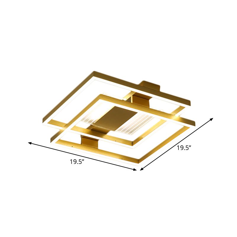 Metal Stacked Square Ceiling Flush Modern LED Flush Mount Lamp Fixture in Gold, White/3 Color Light