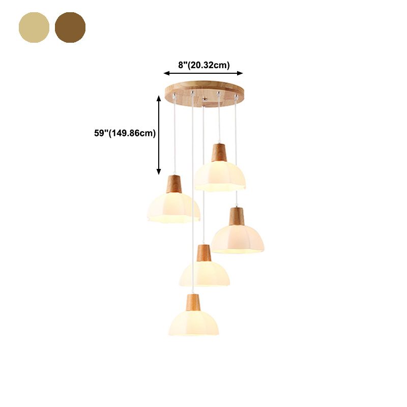 Dome Shade Kitchen Island Light Wood and Glass Ceiling Fixture