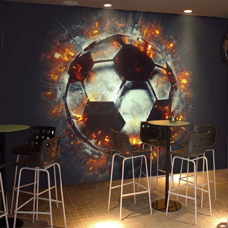 Illustration Style Football Wall Covering for Accent Wall Fire Mural in Grey and Red for Home Decor