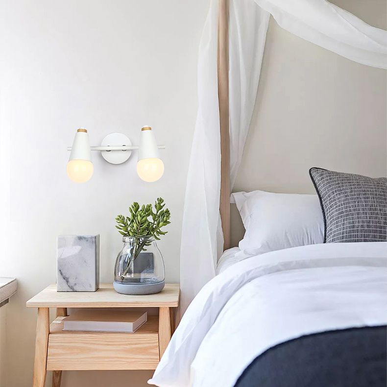Modern Wood Wall Sconce Geometric Shape Wall Light with Metal Shade for Bedroom