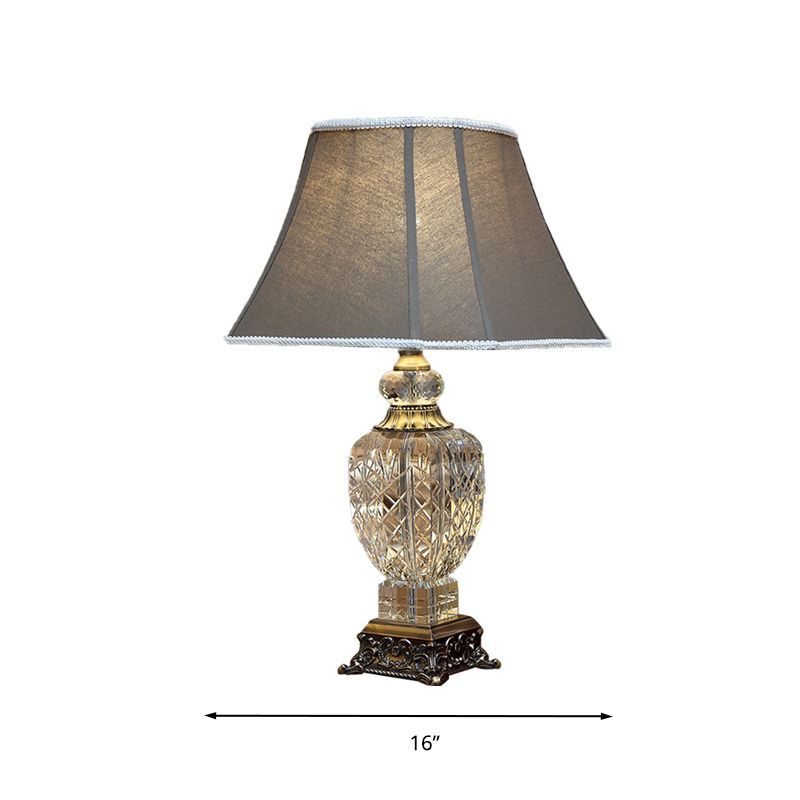 1 Light Clear Crystal Night Light Traditionalism Brown Urn Shaped Table Lamp with Carved Base