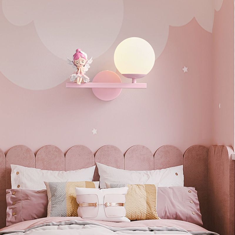 Metal Ball Shape Wall Sconce Kid 1 Light Wall Light Sconce in Pink (Decoration Included)