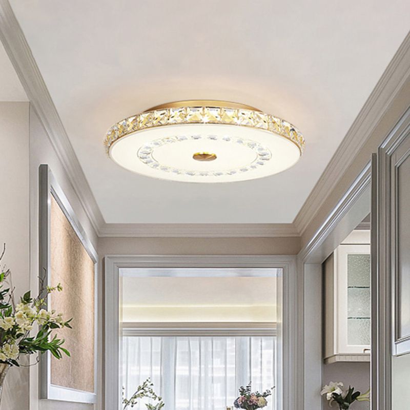 16"/19.5" W LED Doorway Flushmount Modernist Chrome/Gold Ceiling Mounted Light with Round Crystal Block Shade