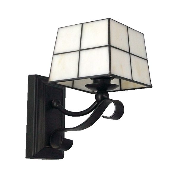 Pink/Blue/Beige Square Wall Light Tiffany Style Stained Glass 1 Light Wall Mount Fixture for Bedroom