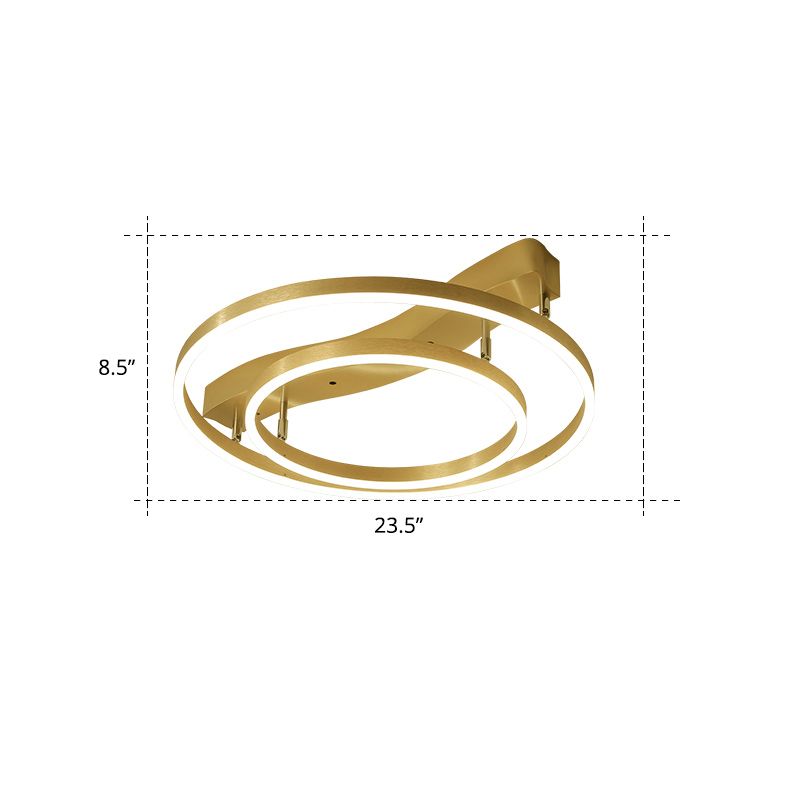 Gold Finish Ring Ceiling Mount Lamp Artistic Metal Adjustable LED Semi Flush Light