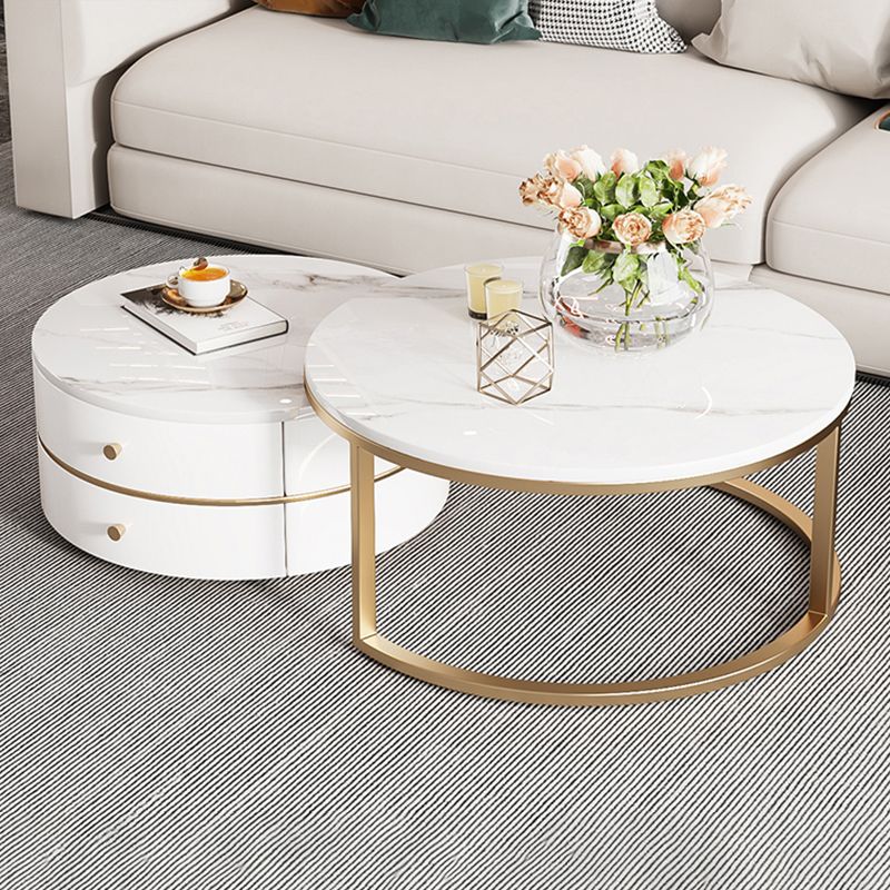 Modern Coffee Table Frame 2 Piece Nesting Tables with Golden Legs