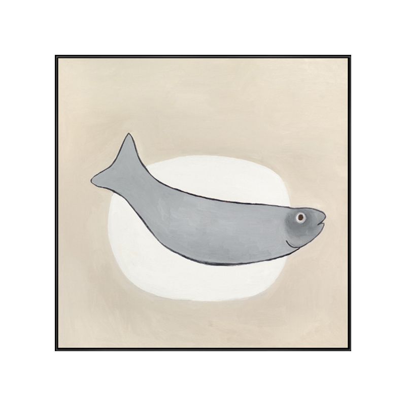 Cartoon Square Wall Art Decor Grey Fish and Elliptical Canvas Print for Dining Room