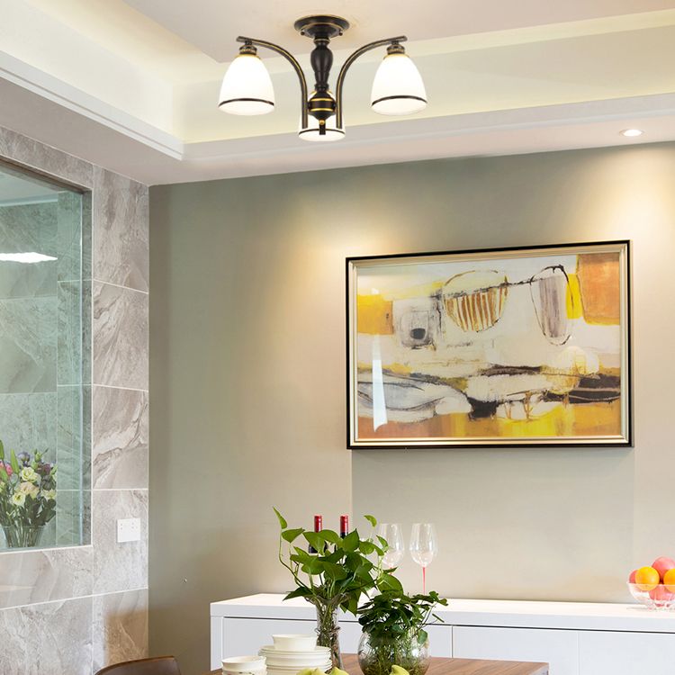 Black Semi Flush Mount Lighting Modern Style Glass Conical Semi-Flush Mount Ceiling Light
