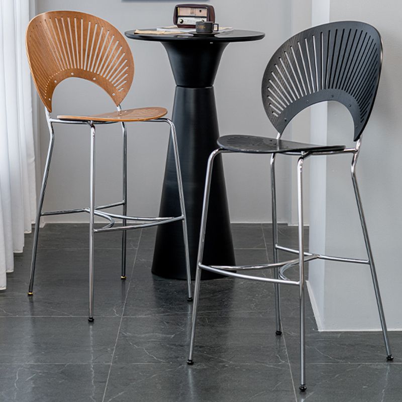Contemporary 45" Height Wooden Backrest Counter High Stool with Metal Base