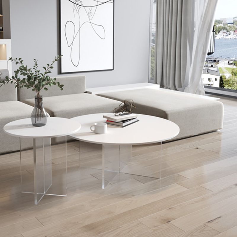 Slate and Acrylic Cocktail Table Modern White Round Coffee Table