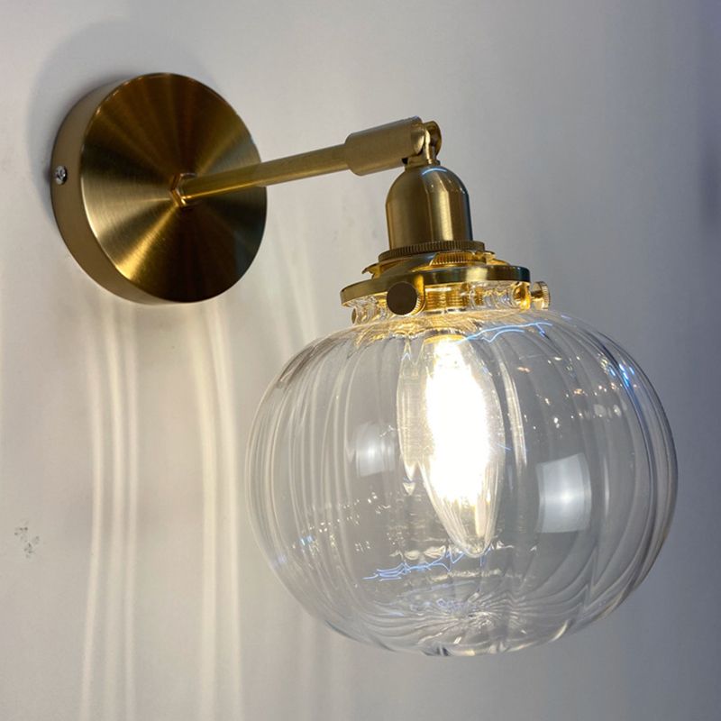 Metal Modern Wall Sconce Pumpkin Shape Vanity Lamp with Glass Shade for Bathroom