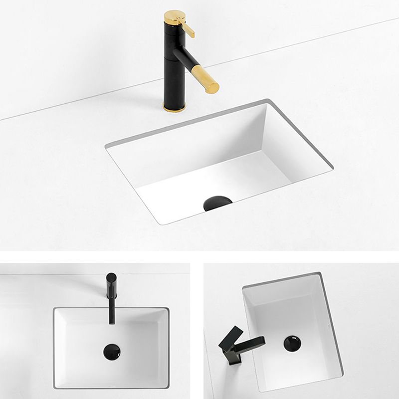 Rectangular Bathroom Sink in White with Overflow Porcelain Undermount Sink