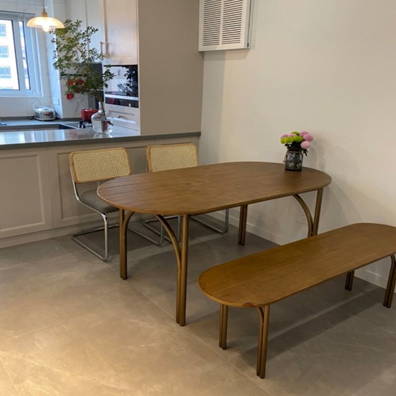 Mesa moderna de madera de pino para restaurante, mesa de comedor interior ovalada con 4 patas