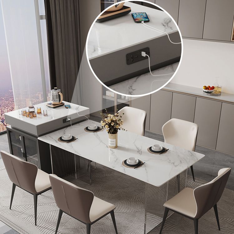 Sintered Stone Dining Table Rectangle Acrylic Base Dinner Table for Dining Room