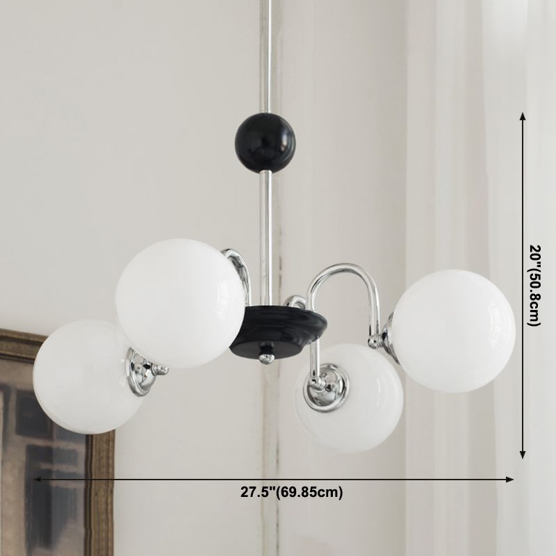 Modern Style Spherical Shape Chandelier Lights White Glass Pendant Lights in Silver