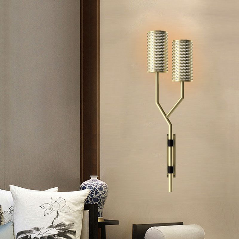 Luz de pared de metal tubular apliques colonial de 2 luces de pared de interiores de 2 luces en negro/blanco