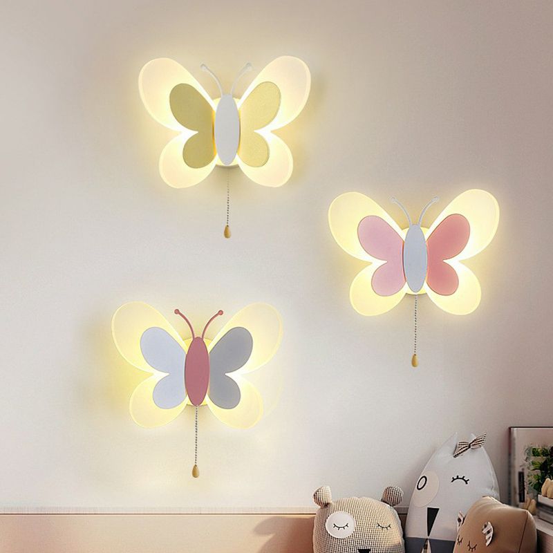 Decorative Butterfly Sconce Light Acrylic Childrens Bedroom LED Wall Mounted Lamp