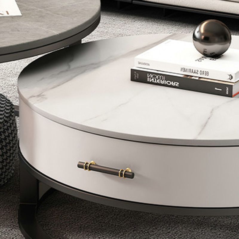 Slate Top Coffee Table Set Round Frame Cocktail Table with Drawers