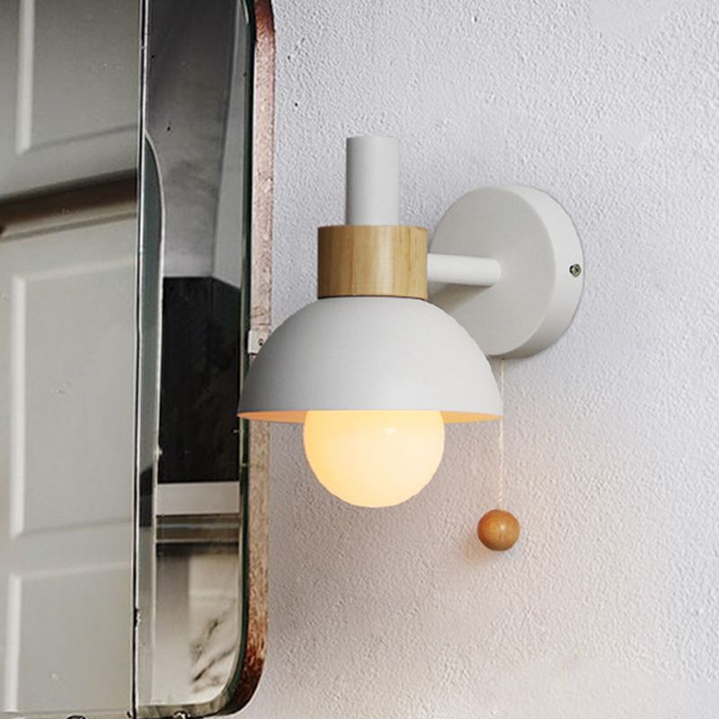 1 Head Bedside Wall Lamp Macaron White/Pink/Yellow Sconce Light Fixture with Domed Metal Shade