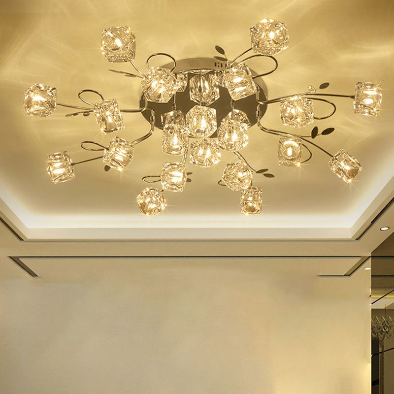 Cube contemporain Flush Lightture Crystal Flush Plafond Light en argent