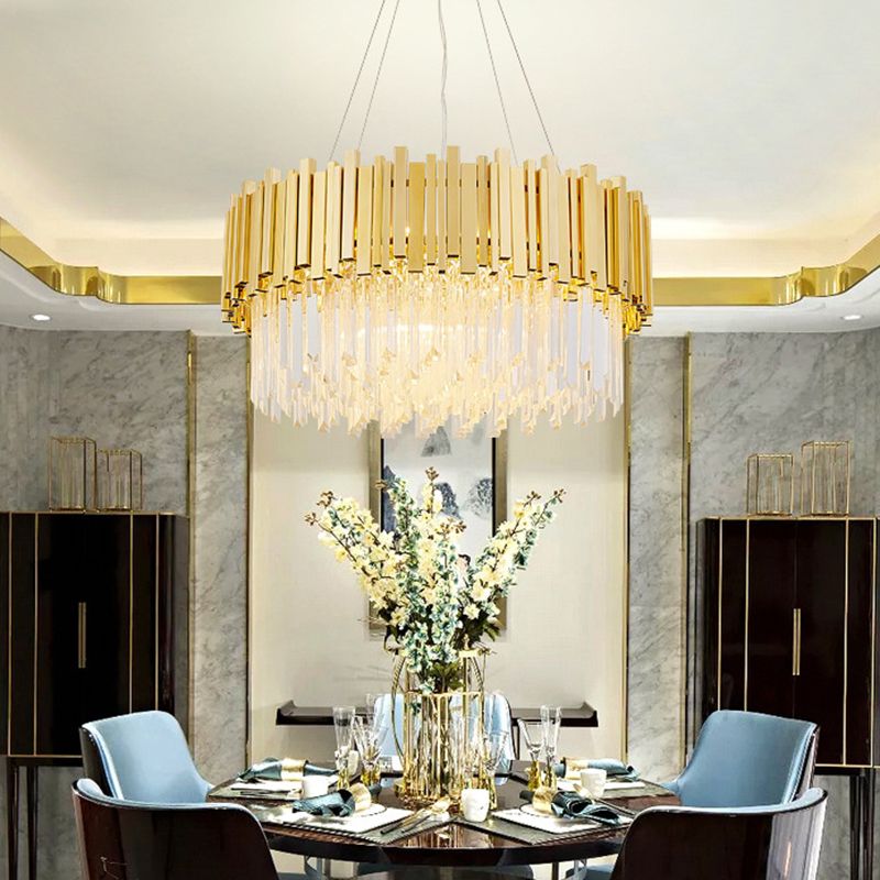 Geometrical Suspension Light Modern Crystal Prism 12 Heads Living Room Island Chandelier Light in Gold