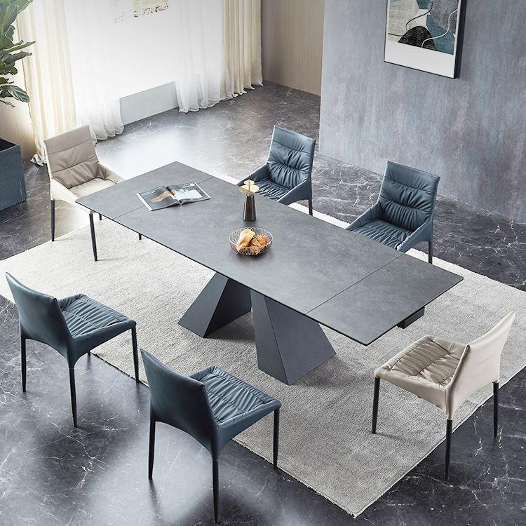 Modern Gray Dining Table Rectangle Sintered Stone Dining Table with Black Frame