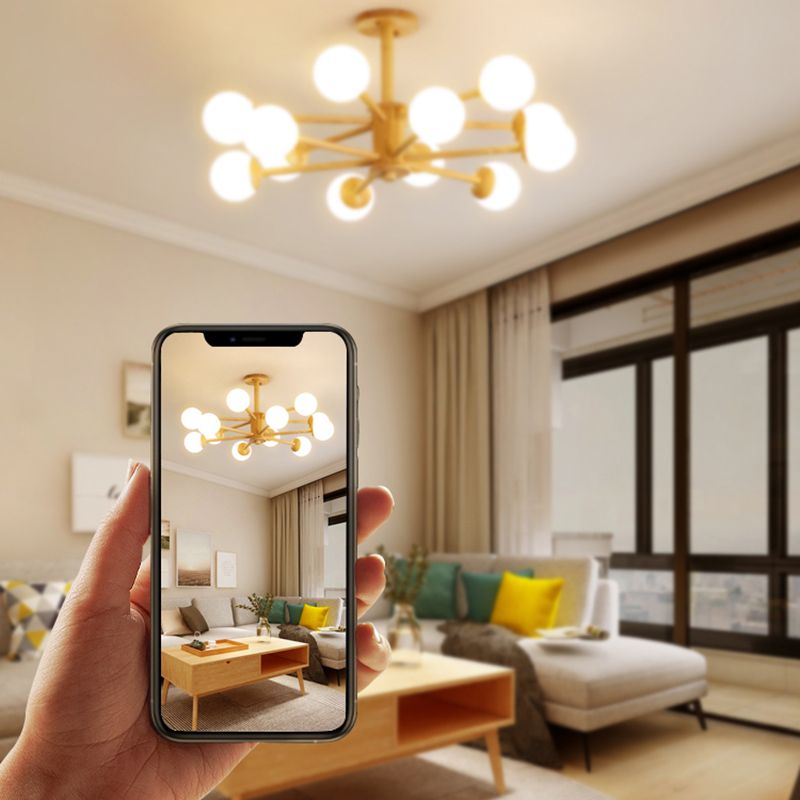 Beige Chandelier Light Fixtures Modern Multi-Head Hanging Pendant Lamps with White Glass Shade