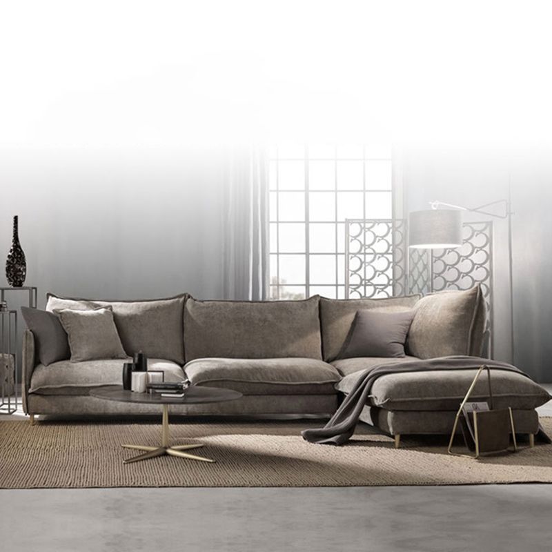 Linen Square Arm Sofa & Chaise with Reversible Modern Cushions Loose Back Sofa
