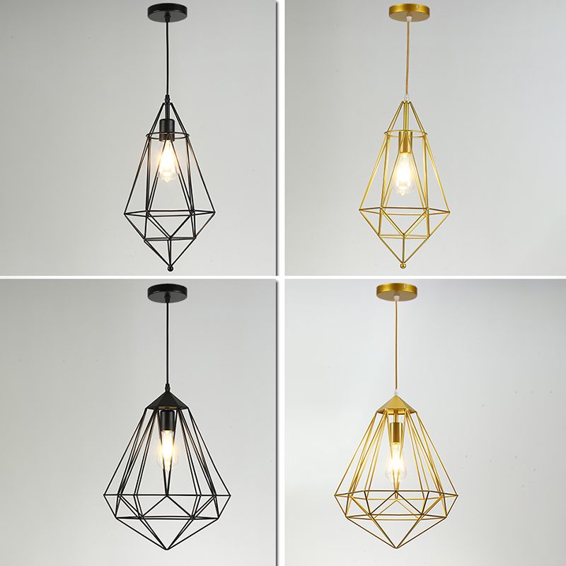 Iron Wire Cage Shade Pendant Lamp Loft Style 1 Head Restaurant Hanging Light Fixture