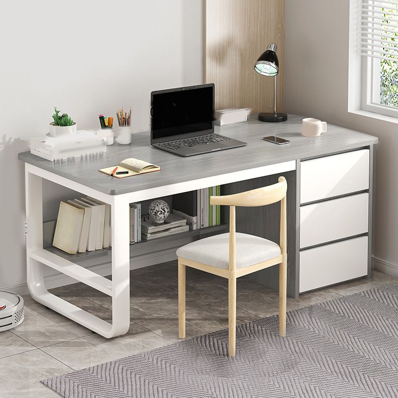 Contemporary Writing Desk with 3 Drawers and 1 Shelf in Metal Base