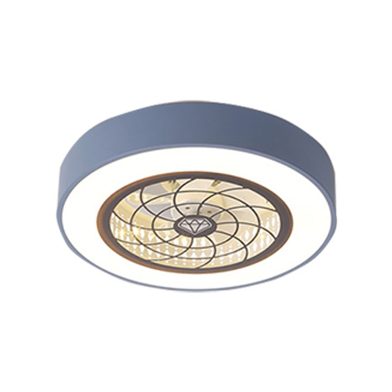 Nordische, trommelförmige Deckenventilator Lampe Metall Esszimmer LED Semi Flush Light mit ausgehöhltem Design
