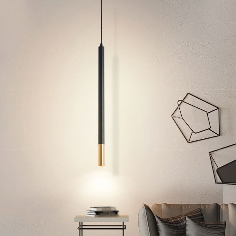 Black-Gold Tube LED Pendant Simplicity Aluminum Hanging Light Kit for Dining Room