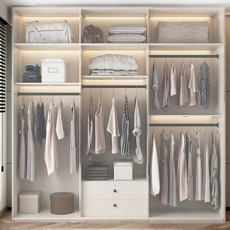 Modern White Wardrobe Cabinet Engineered Wood Wardrobe with Garment Rod