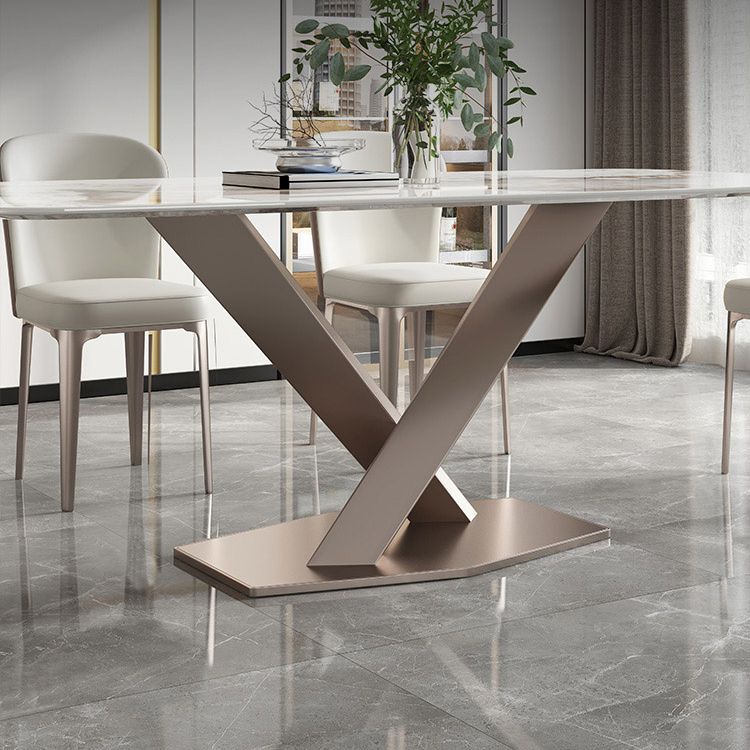 Metal Traditional Luxury Rectangle Table Sintered Stone Table for Kitchen and Dining Room