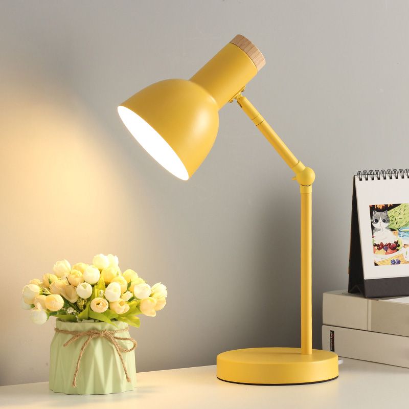 Swing Arm Table Light Macaron Iron 1 Bulb Kids Bedroom Night Lamp with Bell Shade