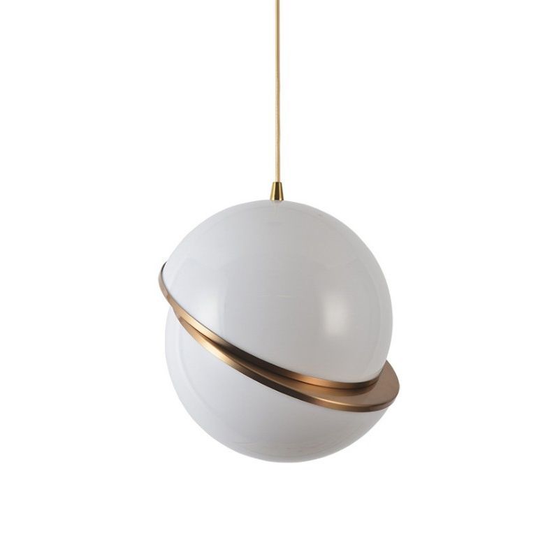 Sliced Sphere Gallery Hanging Lamp Frosted White Glass 8"/10"/12" W Single-Bulb Postmodern Ceiling Pendant in Brass