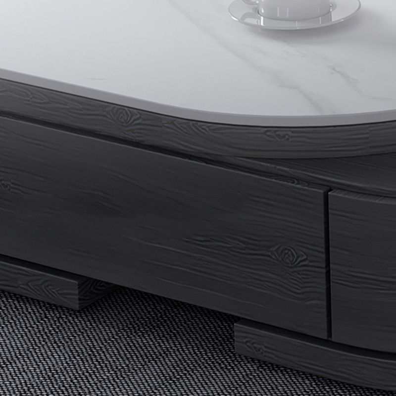 Slate and Wood Coffee Table Oval Single Coffee Table with Storage Drawers