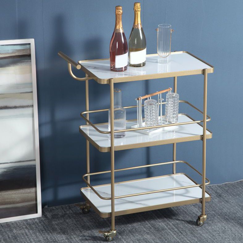 Contemporary 35.43"H Rolling Prep Table Rectangular Metal Prep Table for Dining Room