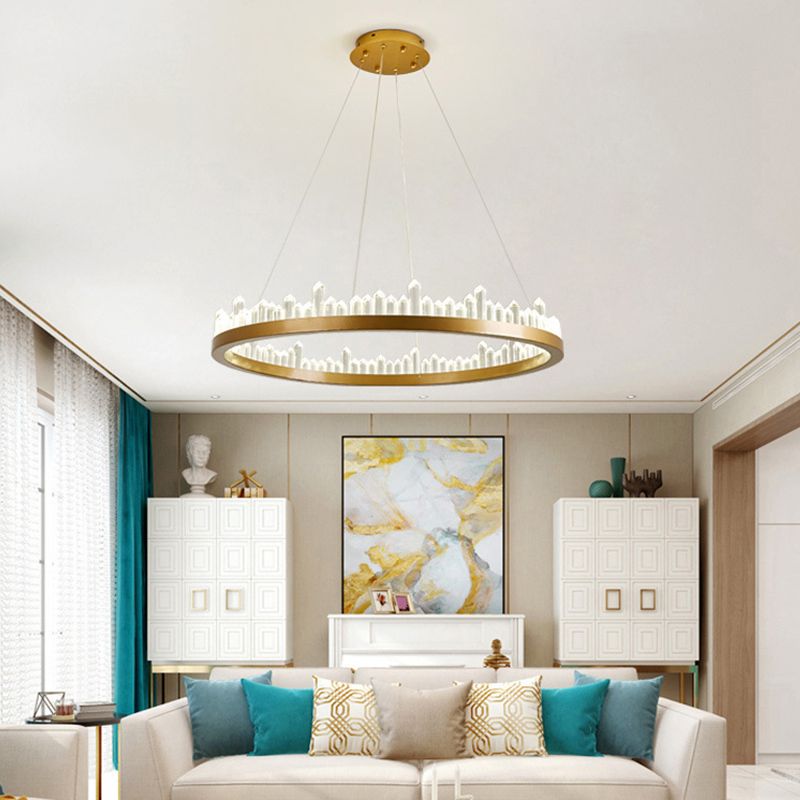 Postmodern Simplicity Circular Ceiling Chandelier Crystal Hanging Light with Hanging Cord for Living Room