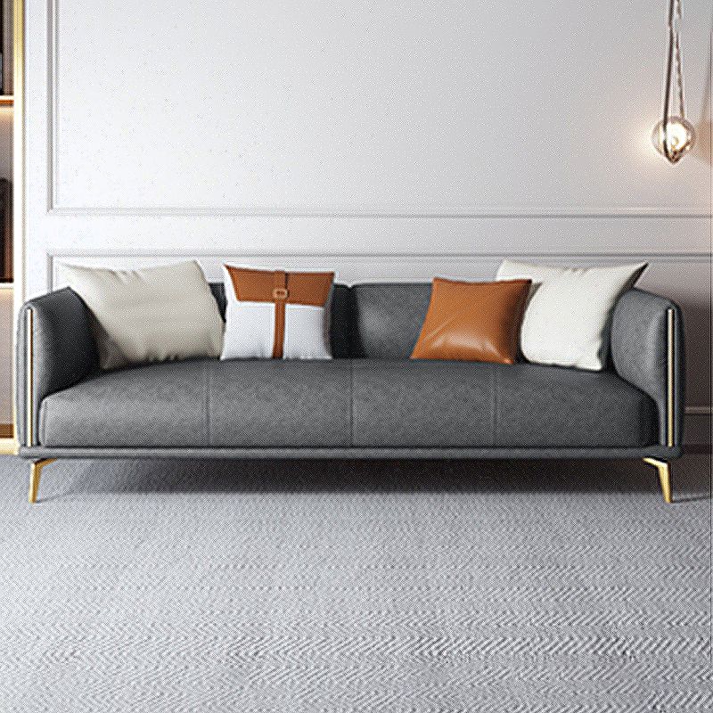 Contemporary Dark Gray Standard Sofa Faux Leather Sqaure Arm Couch