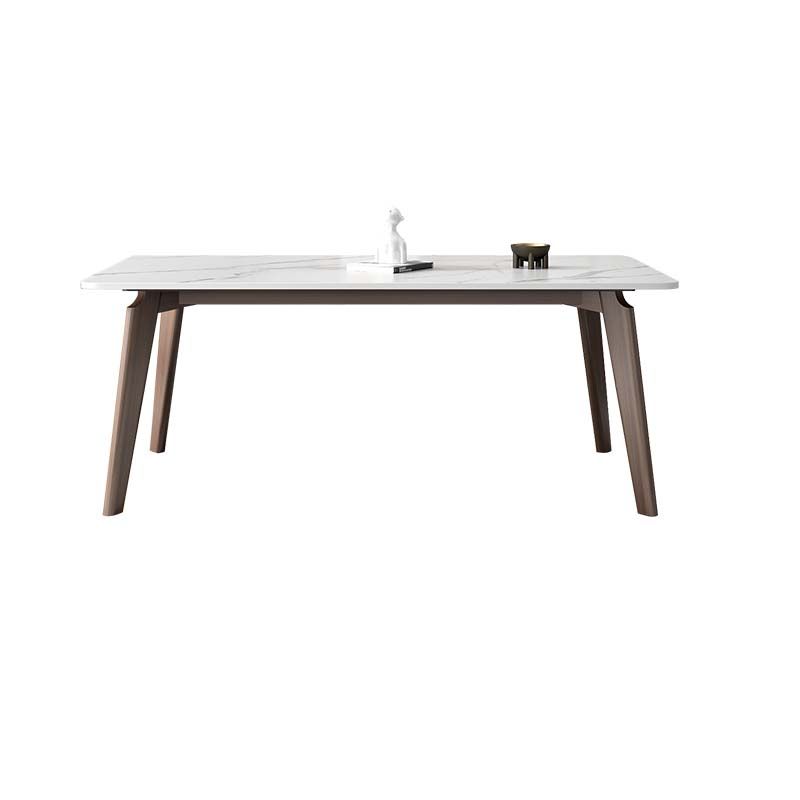 Stone Top Table with Ash Wood Frame Mid-Century Rectangle Dining Table