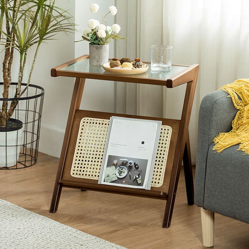 13" Wide Side Table Glass Rectangular Accent Side Table with Storage