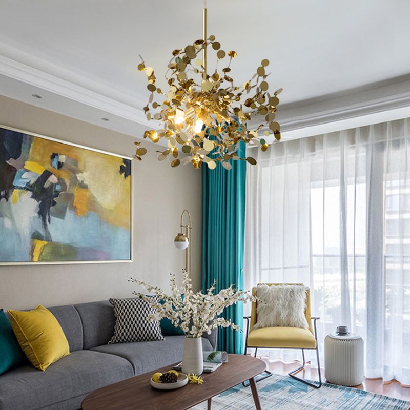 Firework Pendant Light Modernism Metal LED Gold Hanging Ceiling Light for Living Room