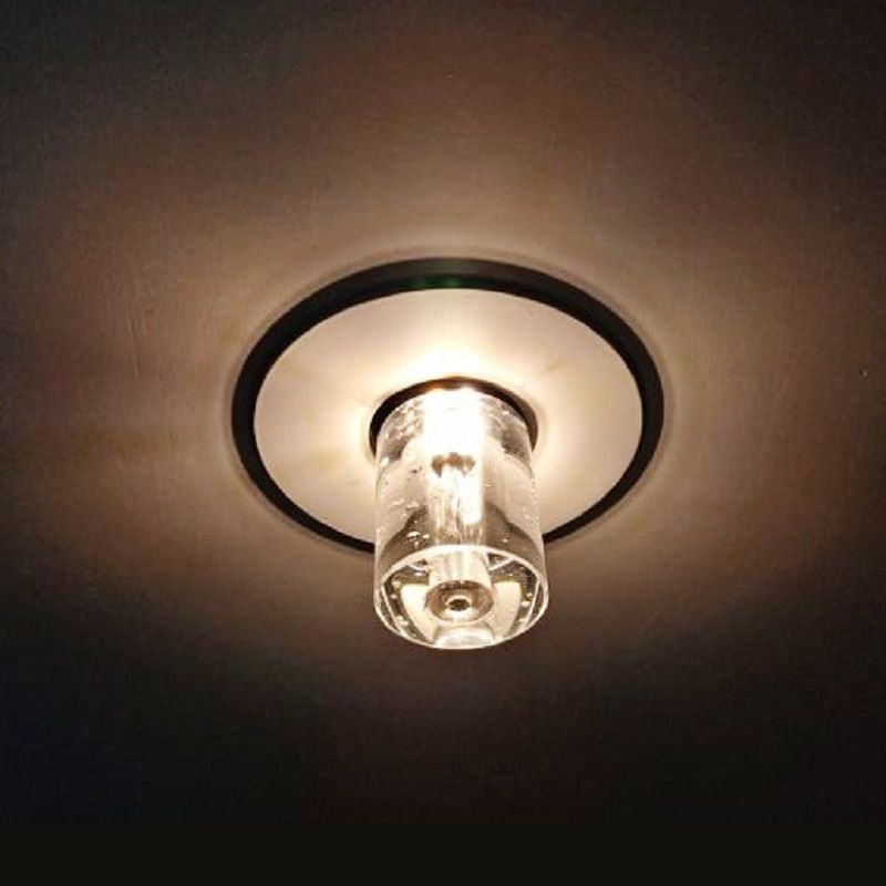 LED Hallway Ceiling Light Fixture Contemporary Flush Mount with Cylinder Clear Crystal Shade