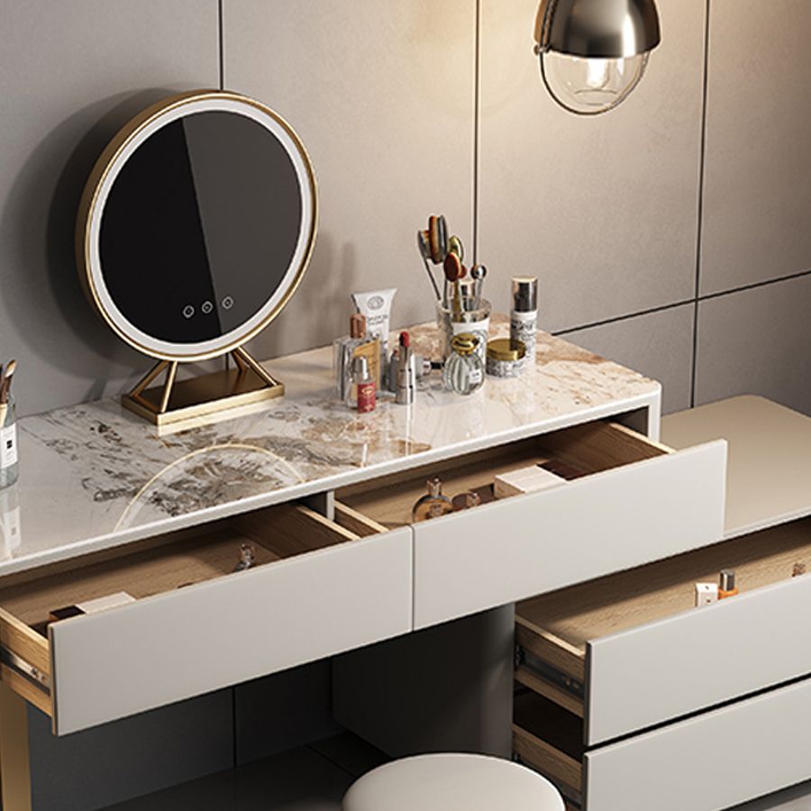 Glam 51.2" W Slate Vanity Desk and Stool in Gray with 4 Drawers