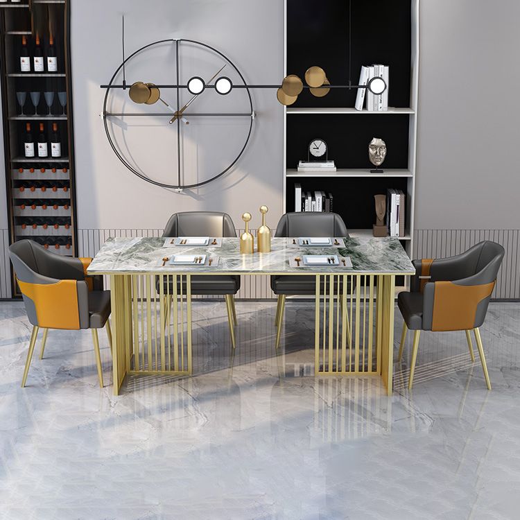 Luxury Rectangle Dining Table Sintered Stone Top Gold Metal Base Table
