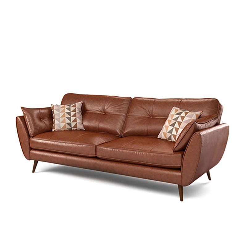 Wood Legs Modern Flared Arm Sofa Leather Standard Tufted Sofa